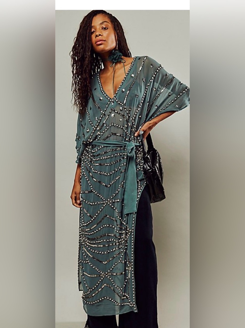 Free People X Jen’s Pirate Booty Space Odyssey Embellished Pearl Kaftan Dress - Picture 1 of 11